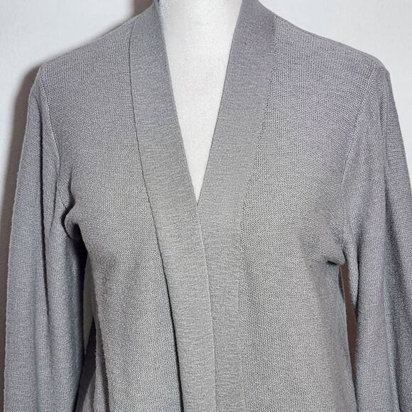 J. Crew Gray Cardigan Sweater with Ruffle Sleeves Size Medium Gray Open Cardigan - Picture 3 of 10